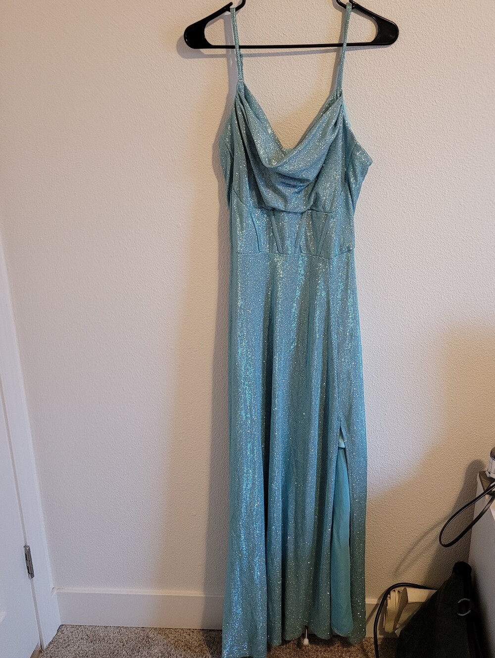 Sparkling Aqua Cowl Neck Maxi Dress #185